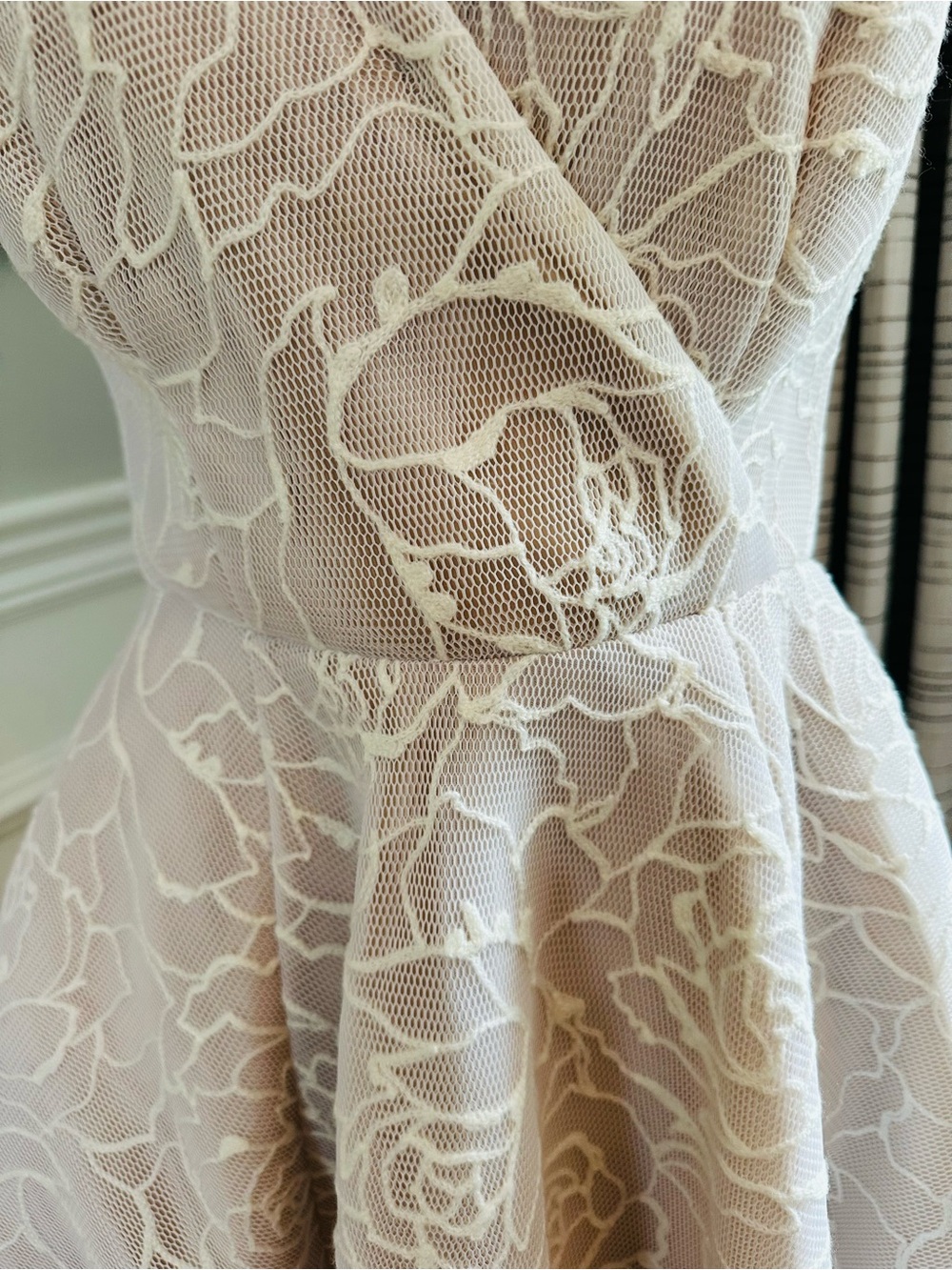 Adrianna Papell Bonded Mesh High-Low Dress - White & Blush - Wedding - Picture 3 of 16